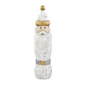 Carved White/Gold Wood Santa Sitter